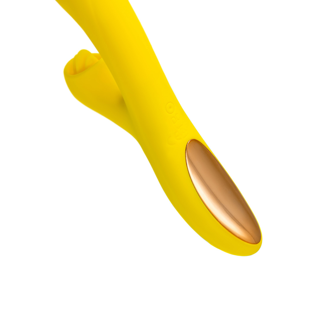 Вакуум-волновой стимулятор Mia с вибрацией и язычками, силикон, желтый, 22 см