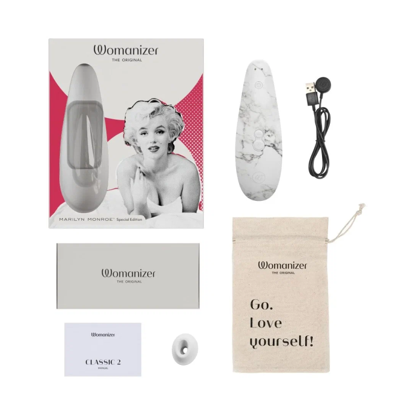 Womanizer Стимулятор бесконтактный клиторальный Marilyn Monroe Special Edition, white marble