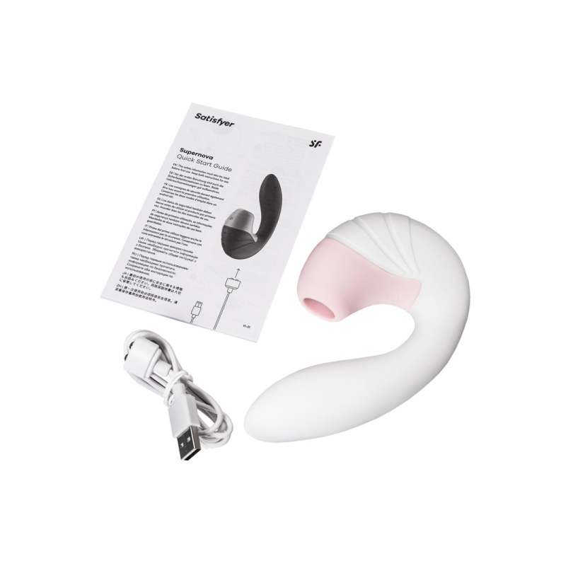 Вибратор Satisfyer Supernova, с вакуум-волновым стимулятором, силикон, белый, 16,9 см